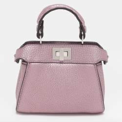 Pre Owned Fendi Purple Leather Nano Peekaboo Crossbody Bag