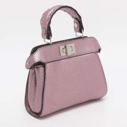 Pre Owned Fendi Purple Leather Nano Peekaboo Crossbody Bag