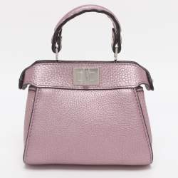 Pre Owned Fendi Purple Leather Nano Peekaboo Crossbody Bag