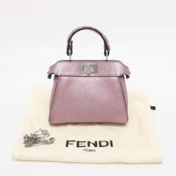 Pre Owned Fendi Purple Leather Nano Peekaboo Crossbody Bag