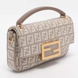 Pre Owned Fendi Beige Zucchino Velvet Phone Baguette Bag