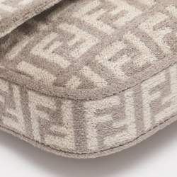 Pre Owned Fendi Beige Zucchino Velvet Phone Baguette Bag