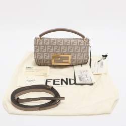 Pre Owned Fendi Beige Zucchino Velvet Phone Baguette Bag