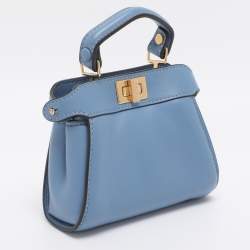 Pre Owned Fendi Blue Leather Nano Peekaboo Crossbody Bag