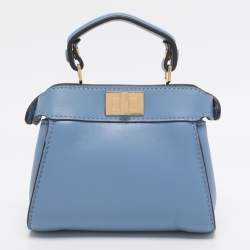 Pre Owned Fendi Blue Leather Nano Peekaboo Crossbody Bag