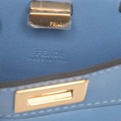 Pre Owned Fendi Blue Leather Nano Peekaboo Crossbody Bag