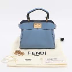 Pre Owned Fendi Blue Leather Nano Peekaboo Crossbody Bag