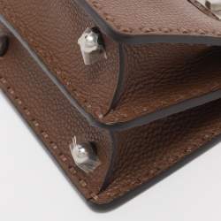 Pre Owned Fendi Brown Stitch Selleria Leather Petite Peekaboo ISeeU Top Handle Bag