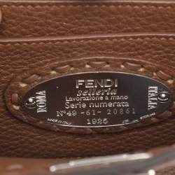 Pre Owned Fendi Brown Stitch Selleria Leather Petite Peekaboo ISeeU Top Handle Bag