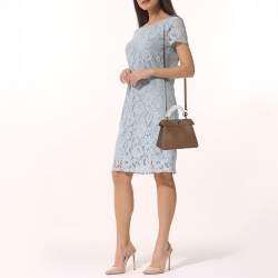 Pre Owned Fendi Brown Stitch Selleria Leather Petite Peekaboo ISeeU Top Handle Bag