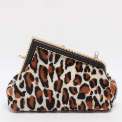 Pre Owned Fendi Multicolor Leopard Print Calfhair Small First Shoulder Bag