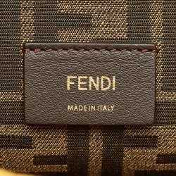 Pre Owned Fendi Yellow/White Crochet Fabric Medium Sunshine Shopper Tote