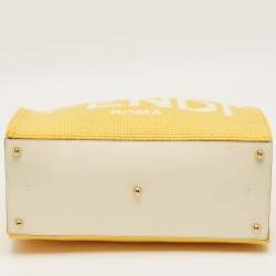 Pre Owned Fendi Yellow/White Crochet Fabric Medium Sunshine Shopper Tote