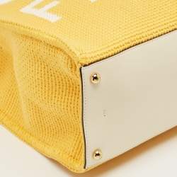 Pre Owned Fendi Yellow/White Crochet Fabric Medium Sunshine Shopper Tote