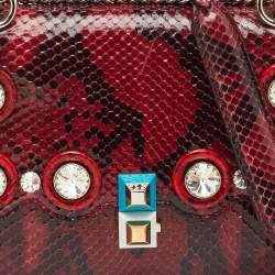 Pre Owned Fendi Dark Red/Black Python Small Scalloped Kan I Shoulder Bag