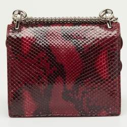 Pre Owned Fendi Dark Red/Black Python Small Scalloped Kan I Shoulder Bag