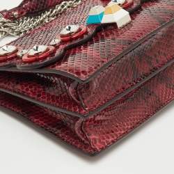 Pre Owned Fendi Dark Red/Black Python Small Scalloped Kan I Shoulder Bag