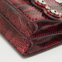 Pre Owned Fendi Dark Red/Black Python Small Scalloped Kan I Shoulder Bag