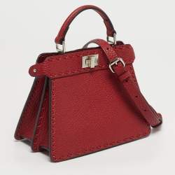مملوكة مسبقًا حقيبة يد علوية فندي بيكابو آيسي يو بتيت جلد سيليريا أحمر