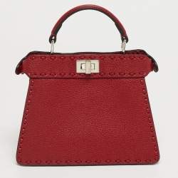 مملوكة مسبقًا حقيبة يد علوية فندي بيكابو آيسي يو بتيت جلد سيليريا أحمر