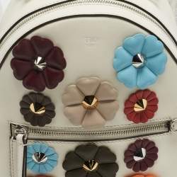Pre Owned Fendi Flowerland White Leather Backpack