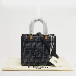 Pre Owned حقيبة يد توتس فندي شمسي نسيج منقوش FF أزرق بحري وجلد صغيرة