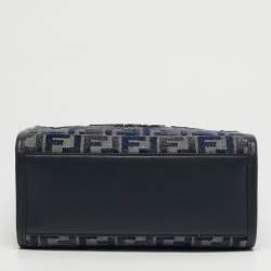 Pre Owned حقيبة يد توتس فندي شمسي نسيج منقوش FF أزرق بحري وجلد صغيرة