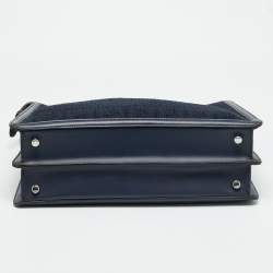 Pre Owned Fendi Peekaboo ISeeU Medium Navy Blue Jacquard Wover Fabric and Leather Top Handle Bag