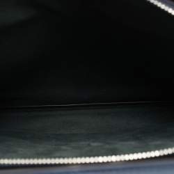 Pre Owned Fendi Peekaboo ISeeU Medium Navy Blue Jacquard Wover Fabric and Leather Top Handle Bag