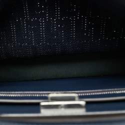 Pre Owned Fendi Peekaboo ISeeU Medium Navy Blue Jacquard Wover Fabric and Leather Top Handle Bag