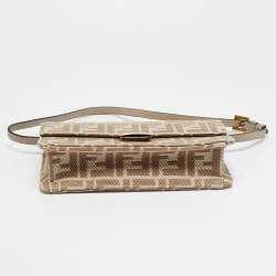Pre Owned Fendi Baguette Beige FF Jacquard Denim Wallet On Chain