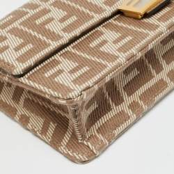 Pre Owned Fendi Baguette Beige FF Jacquard Denim Wallet On Chain