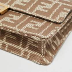 Pre Owned Fendi Baguette Beige FF Jacquard Denim Wallet On Chain