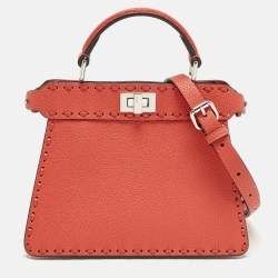 Pre Owned Fendi Peekaboo ISeeU Petite Red Selleria Leather Top Handle Bag