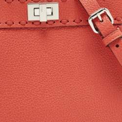 Pre Owned Fendi Peekaboo ISeeU Petite Red Selleria Leather Top Handle Bag