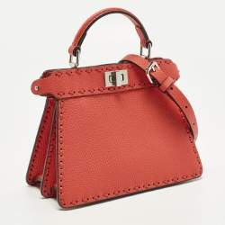 Pre Owned Fendi Peekaboo ISeeU Petite Red Selleria Leather Top Handle Bag