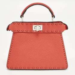 Pre Owned Fendi Peekaboo ISeeU Petite Red Selleria Leather Top Handle Bag