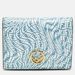 مملوكة مسبقًا Fendi F is Fendi Blue/White Vertigo Leather Bifold Wallet