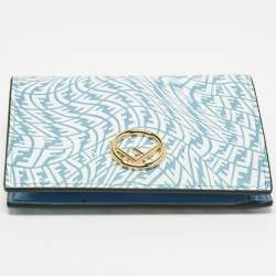 مملوكة مسبقًا Fendi F is Fendi Blue/White Vertigo Leather Bifold Wallet