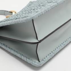 Pre Owned Fendi Peekaboo Iseeu Small Blue Woven Straw Top Handle Bag