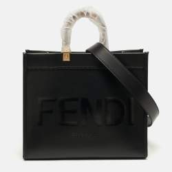 Pre Owned Fendi Sunshine Medium Black Leather Shopper Tote
