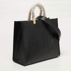 Pre Owned Fendi Sunshine Medium Black Leather Shopper Tote