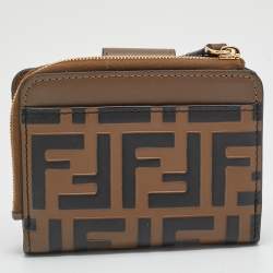 Pre Owned محفظة مدمجة فندي جلد زوكا بني/أسود FF دياموندز