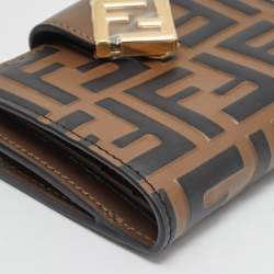 Pre Owned محفظة مدمجة فندي جلد زوكا بني/أسود FF دياموندز