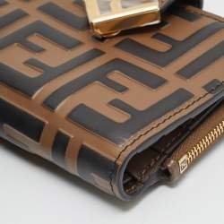 Pre Owned محفظة مدمجة فندي جلد زوكا بني/أسود FF دياموندز