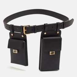 Pre Owned Fendi Black Leather Utility Pouch Tool Belt Bag