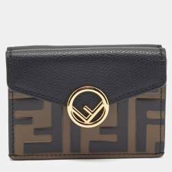 Pre Owned Fendi F is Fendi Brown/Black Zucca Leather Trifold Wallet