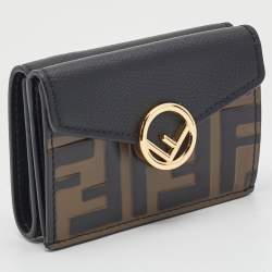 Pre Owned محفظة فندي جلد زوكا بني/أسود ثلاثية الطي "ف هو فندي"