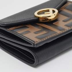 Pre Owned محفظة فندي جلد زوكا بني/أسود ثلاثية الطي "ف هو فندي"