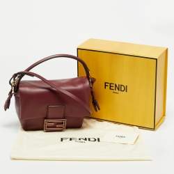 مملوكة مسبقًا Fendi Mama Baguette Drawstring Burgundy Leather Shoulder Bag
